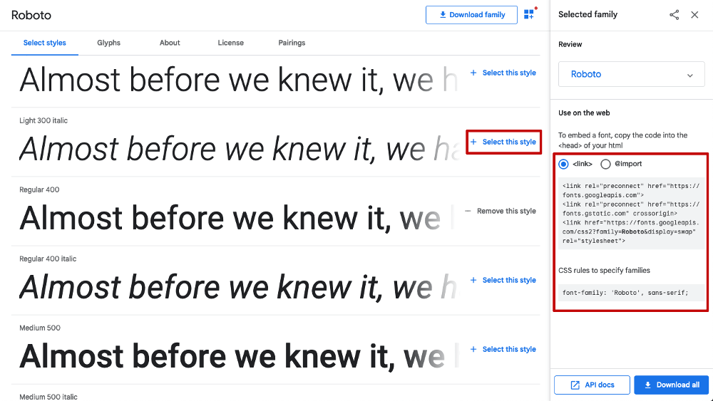 Google fonts style